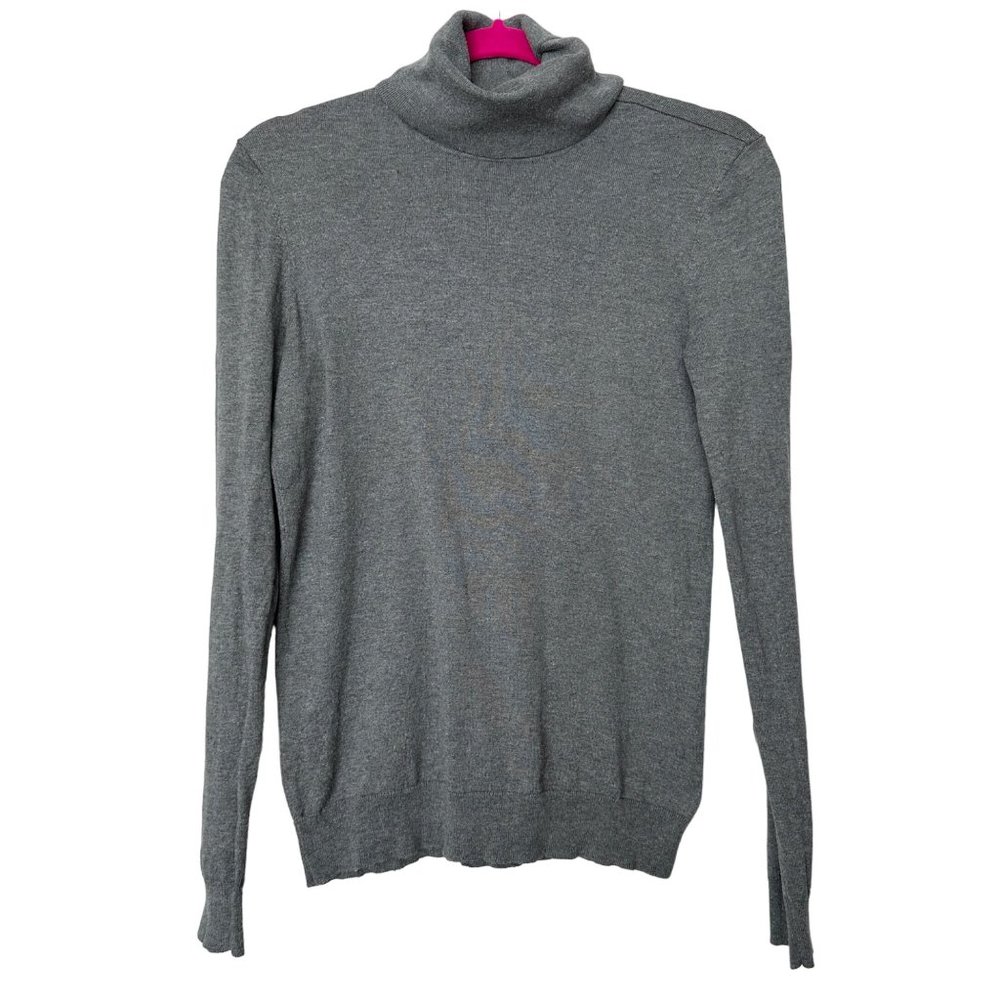 Lauren Ralph Lauren Sweater Small Gray Silk Turtle Neck Long Sleeve Fitted